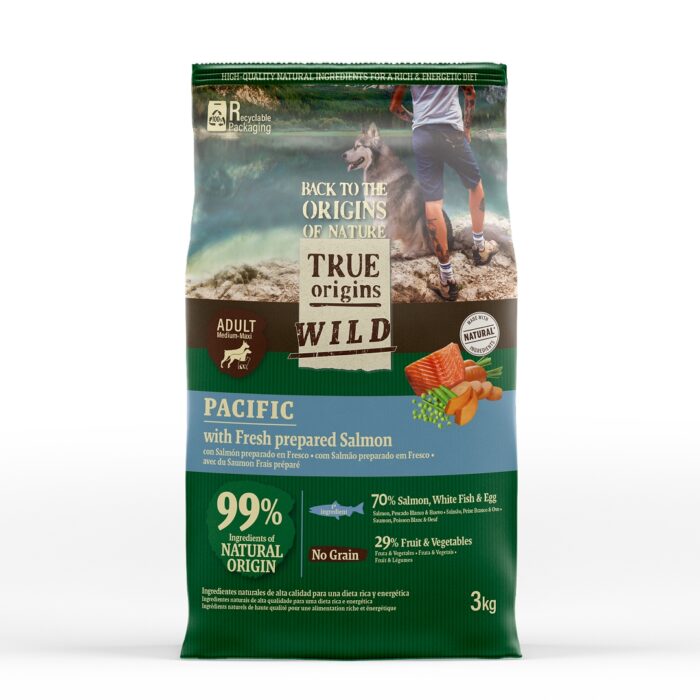 True Origins Wild Adult Pacific Salmão ração para cães