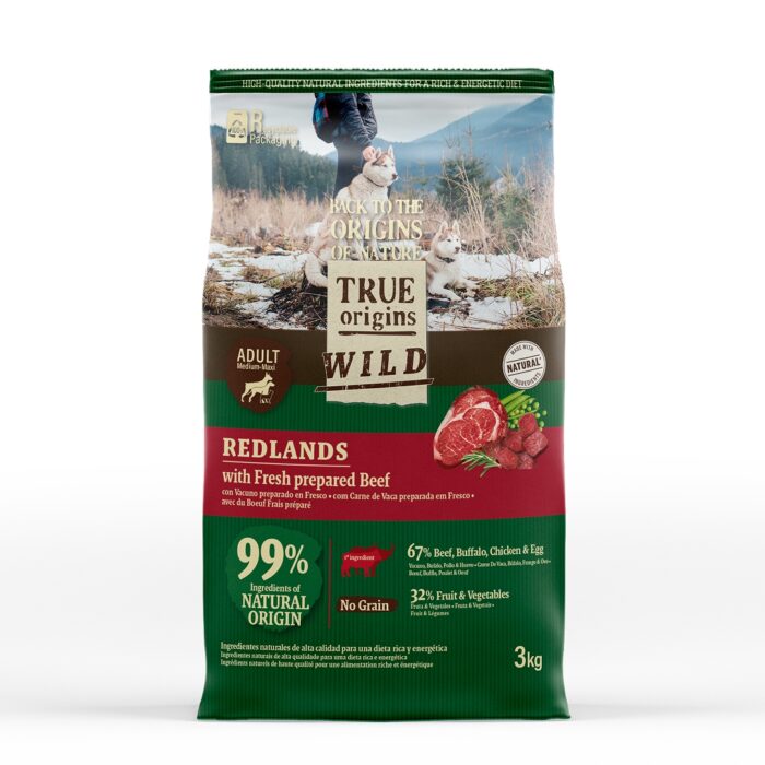 True Origins Wild Adult Redlands Vitela ração para cães