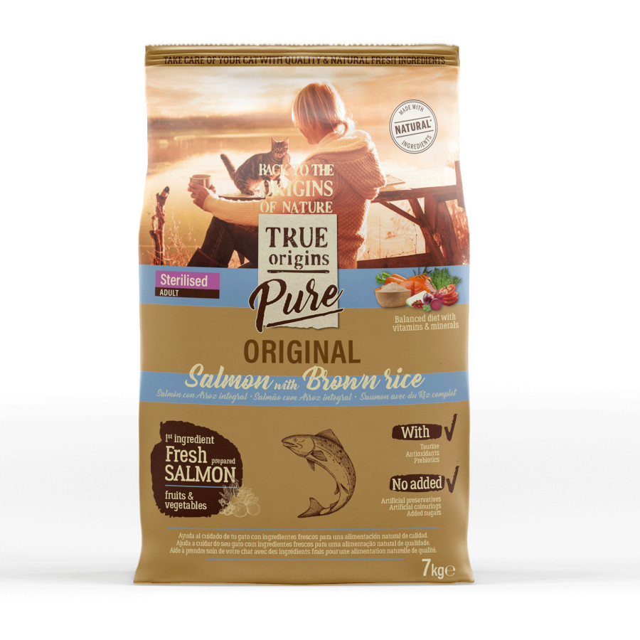 True Origins Pure Adult Sterilised Salmón pienso para gatos