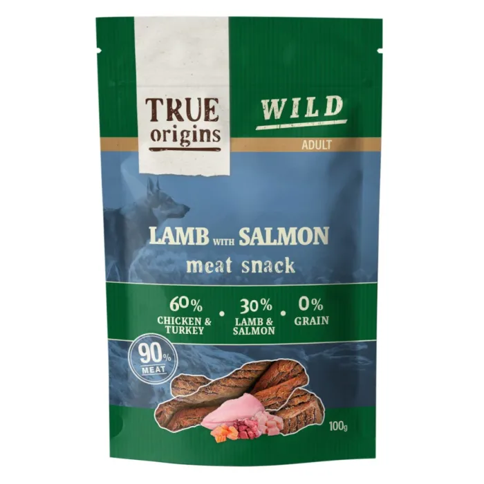 True Origins Tiras Wild Adult Borrego e Salmão para cães - Image 2
