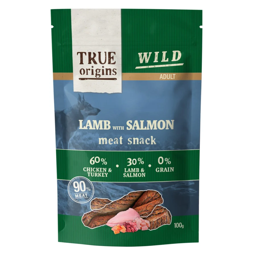 True Origins Tiras Wild Adult Borrego e Salmão para cães - Image 2