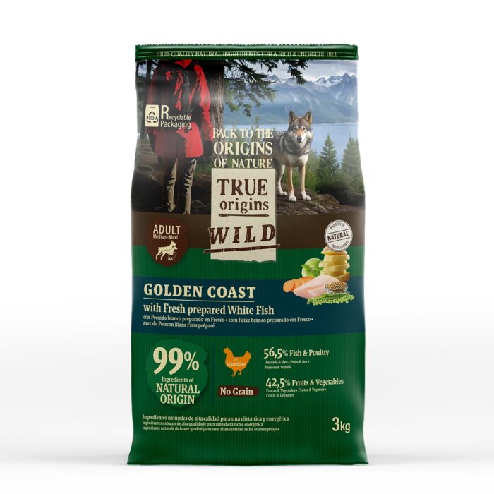 True Origins Wild Golden Coast ração de peixe branco para cães
